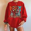 Navidad Nuevo FelizNavidad Letra Árbol de Navidad Estampado Hombro Caído Talla Grande Cuello Redondo Sudadera Polar Mujer