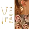 Conjunto de quatro peças europeu e americano de strass borboleta oco não perfurado cartilagem brincos moda estrela e lua corrente integrada clipe de orelha