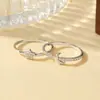 Anillo de Plata con Chapado en Oro de Cobre con Estrella y Luna de Venta Caliente Transfronteriza Nicho Anillo Completo de Circonitas de Gama Alta Anillo Simple para Pareja