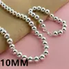 Joias de comércio exterior banhadas a prata 925 com contas de 10 MM, conjunto de colar e pulseira, explosões da temu AliExpress