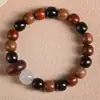 Pulsera de Cuentas de Sándalo Estilo Vintage con Múltiples Cuentas, Cuentas Vintage en Forma de Barril, Cuentas de Forma Irregular, Pulsera de Hilo de Madera con Cuentas Luminosas, Estilo Anillo para Correr