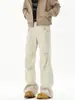 Pantalones de trabajo retro americanos lavados y desgastados, unisex, corte holgado, plisados, pierna recta, casuales, estilo high-street, ligeramente acampanados, modernos para otoño