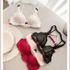Sujetador Sexy de Encaje Francés con Escote Halter en V Profunda para Pechos Pequeños, Levanta y Soporta los Senos Laterales, Sujetador Anticaída Yw9390