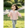 Nuevo Top Versátil Dulce y de Moda Estilo Coreano para Niñas con Cuello de Muñeca Bordado para Primavera y Otoño