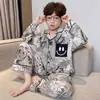 Pijama para Niños Niños Nuevo Primavera Otoño 2027 Mediano Grande Niños Cardigan Delgado Niños Ropa de Casa Manga Larga Pantalón Largo Set