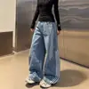 Faca curva design de tamanho grande outono casual calça de perna larga sensação 2025 jeans unissex solto retrô modelador listrado algodão