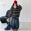 Suéter de tricô novo estilo outono para meninas, suéter infantil listrado com zíper, top moderno