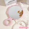 Espejo de Maquillaje Portátil Fresco Estilo Coreano con Diseño de Rosa, Espejo Portátil Tridimensional con Mango, Se Puede Colgar para Retoques en la Oficina