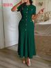 Vestido Largo de Manga Corta con Botones Estilo Simple y Elegante Europeo y Americano Diyun Ropa para Mujer Otoño e Invierno 2025 Sitio Independiente de Amazon