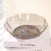 Plato de Cristal Transparente para Uso Doméstico, Bandeja Sencilla de Mesa de Café para Sala de Estar, Bandeja para Frutas y Frutos Secos con Borde Dorado, Bandeja de Almacenamiento para Frutos Secos y Cacahuates
