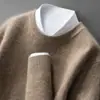 Moda Nova Outono e Inverno Suéter de Lã Slim Masculino Gola Redonda Versátil Solto Casual Tricotado Cor Lisa Efeito Emagrecedor Suéter Base