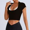 Processamento Transfronteiriço Levemente Personalizado, Serviço OEM com Designs e Amostras Fornecidas, Top Esportivo de Fitness Yoga com Decote em U Profundo, Camiseta Versátil de Secagem Rápida