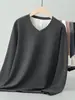Camiseta de Manga Larga de Lana y Seda de Peso Pesado 300g para Hombre con Cuello en V Prenda Interior Doble Cara de Polar Capa Base Ropa Cálida de Otoño