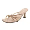 Zapatillas de Tacón Alto para Mujer 2026 Nuevo Verano con Pedrería Tacón Alto de Una Tira Zapatillas para Exterior Tacón Fino Rosa Nude Elegante