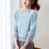 26 Prendas de punto base de cuello halter y cuello redondo estilo coreano para mujer, top elegante de manga larga para primavera y otoño, suéter corto para mujer