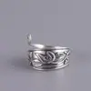 Anillo Abierto Vintage de Loto y Pavo Real para Mujer, Anillo de Dedo Simple de Ganchillo Versátil, Moda Imitación Plata Tailandesa Anillo Abierto
