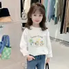 Camiseta Casual de Algodón con Dibujos Animados para Niños, Nuevo Estilo Primavera y Otoño, Versátil Holgada de Manga Larga Versión Coreana para Niñas, Camiseta Básica de Moda