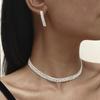 Lujo Ligero Francés Estilo Ins Personalizado Juego de Dos Piezas Collar Pendientes con Circonita de Diamante Completo Combinación Versátil para Mujer Transfronterizo N6424