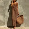 2026 Nova Moda Outono Europeia e Americana Transfronteiriça Roupas Femininas Estilo Casual de Férias Cor Sólida Vestido de Alça Longo para Mulheres