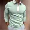 Transfronteiriço 2021 Europeu e Americano AliExpress Amazon nova camiseta POLO com zíper, combinação de cores, masculina, manga longa, top