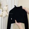 [em estoque] suéter de outono para meninas novo suéter para bebês cor sólida malha canelada stretch gola alta parcial manga longa roupas infantis