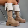 Botas de Tacón Alto de Doble Uso por Encima de la Rodilla para Mujer 2025 Invierno Nuevo Estilo Forradas de Felpa Cálidas Tacón Grueso Talla Grande Exportación Botas Ajustadas Wish