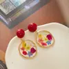 Brincos de Gota de Óleo com Flores Secas Vintage Estilo Francês para Mulheres, Brincos de Menina Pastoral Âmbar de Nicho, Presilhas de Orelha Espiral de Mosquito, Acessórios de Orelha