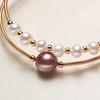 Pulsera de Doble Capa con Alambre Envolvente de Perlas Moradas de Agua Dulce Edison de Zhuji para Mujer, Joyería de Moda Casual, Accesorios Transfronterizos