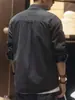 Camisa de trabajo de moda estilo americano, chaqueta de manga larga para hombre para primavera y otoño, corte holgado, elegante camisa de mezclilla con cuello de solapa