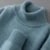 Suéter masculino de lã, gola alta de tricô, manga longa, quente, outono e inverno, cor sólida, suéter casual, camisa base de cashmere, atacado