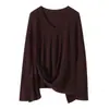 Suéter minimalista de punto fino de lana para otoño e invierno para mujer, cuello en V, cintura con lazo, adelgazante, adecuado como capa base o para cubrir