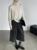 Suéter de Lana Taowan de Canalé con Cuello Medio Alto 26 Otoño Color Sólido Versátil Adelgazante Manga Larga Camisa Base Cepillada YL527