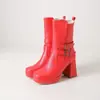 Modelo de comércio exterior transfronteiriço outono/inverno 2026 botas de cano médio com plataforma e salto grosso, tamanhos grandes 34-50, botas femininas com cinto de fivela dupla, estilosas