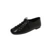 Zapatos de Abuelita de Piel de Oveja Entera Súper Suaves 2025 Otoño Flats Punta Cuadrada Cuero Genuino Cordones Zapatos de Cuero Pequeños Flats de Boca Profunda para Mujer