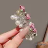 Elástico de Cabelo Fio de Telefone Pérola Rosa Grampo de Cabelo Flor Corda de Cabelo Acessório de Penteado Feminino Novo Modelo 2025 em Estoque