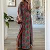 Vestido largo estampado bohemio holgado de manga corta con escote en V y abertura lateral, estilo europeo y americano, otoño 2023