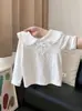 Camiseta Interior Básica de Manga Larga para Niña Primavera y Otoño con Adorno de Encaje, Moño y Detalle de Botón, Top Interior Suave Versátil