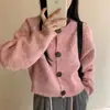 Cárdigan de punto francés corto de cuello redondo para mujer 2025 Nuevo Otoño Invierno Holgado Perezoso Pequeño Suave Esponjoso Suéter Cardigan