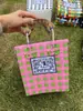 Cesta de Legumes Colorida Cesta de Plástico Tecida Xadrez Fresco Bolsa de Mão Bolsa de Palha Tecida Casual Padrão Xadrez Bolsa de Praia à Beira-Mar