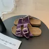¡En stock, se envía al instante! Zapatos de Estilo Similar a los de Mamá Uva, Sandalias de Terciopelo con Doble Hebilla, Punta Redonda, Estilo Perezoso Slip-On, Suela Gruesa Tipo Birkenstock para Mujer