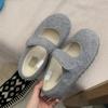 [en stock] Piel Genuina Lana de Cordero Mao Mao Zapatos de Algodón para Mujer Invierno Forro Polar Planos Lindos Zapatos Mary Jane