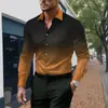 Camisa Casual de Manga Larga con Cuello, Estampado Digital de Color Degradado para Hombre, Primavera 2025, Camisa Delgada para Hombre para Comercio Exterior