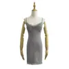 8378-25 Estilo Otoñal Nuevo Estilo Americano Estilo Maduro y Atractivo con Copas Integradas, Ribete de Encaje, Tirantes Finos Vestido Corto