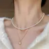 Collar de perlas de vidrio de doble capa, moderno y elegante, popular en línea, colgante de perla de agua dulce con forma de guisante, gargantilla de cadena de alta gama