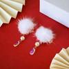 Acessórios de Cabelo Orelhas de Coelho Hanfu Antigo Bola de Cabelo Vermelha Grampo de Cabelo com Borla Escorregadia Clipe Lateral Adorno de Cabeça Traje de Ano Novo Adorno de Cabeça Feminino