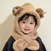 Gorro para niños, bufanda, gorro integrado, forro polar de invierno, grueso, protección para los oídos, conjunto de dos piezas a prueba de viento para niños y niñas.