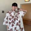 Camisa hawaiana elegante de estilo Hong Kong para vacaciones en la playa, estilo vintage, para hombres y mujeres, camisa holgada de manga corta con flores, a la moda