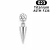 Brinco de Liga de Titânio F136 Pingente Gota d'Água Zircônia Cilíndrica Joia para Body Piercing Titânio G23 Acessórios de Stud para Osso da Orelha