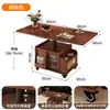 Mesa de Centro Móvel de Madeira Maciça, Mesa de Chá Multifuncional Ajustável, Carrinho Dobrável para Apartamento Pequeno, Mesa de Chá, Sofá, Mesa de Jantar, Uso Duplo, Madeira Natural