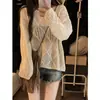 Suéter ligero de punto calado con patrón de rombos, colección de otoño temprano 2025, retro, corte holgado, top exterior elegante para mujer